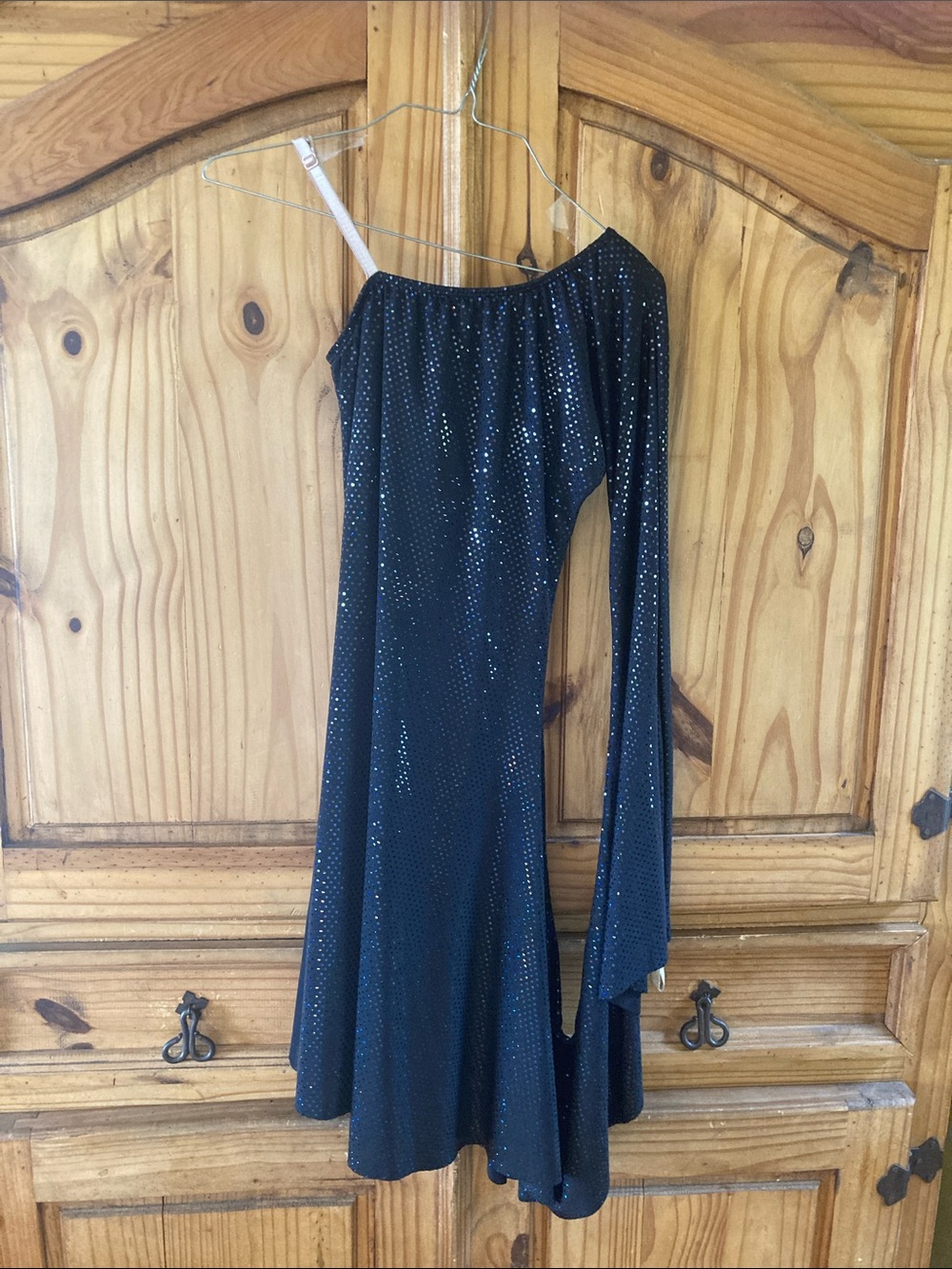 Girls Dansco Fina black sparkle dots one shoulder dance costume dress size XL